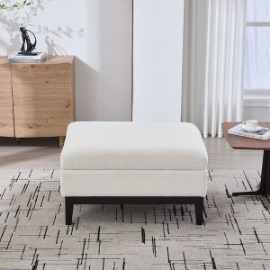 PAGED 34" Square Reversible Lid Storage Ottoman Footrest, Rubberwood Legs Boucle Upholstery for Living Room, Ivory+Natural Legs - 1 of 4