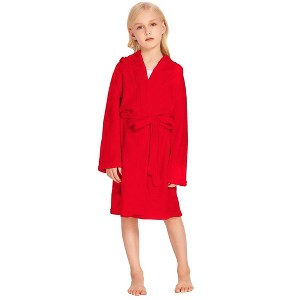 Arshiner Boys Girls Flannel Bathrobes Soft Fuzzy Hooded Robe Sleepwear with Belt for Kids Red 8-9 Years - 1 of 4