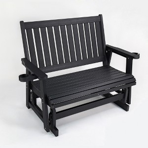Fortune Candy Poly Lumber Patio Glider 2 Seater with Ergonomic Deep Seat, High Backrest, Cup Holders, for Outdoor Garden, Yard, or Deck - 1 of 4
