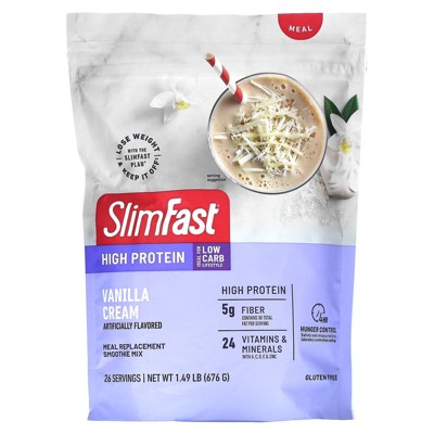SlimFast High Protein, Meal Replacement Smoothie Mix, Vanilla Cream, 1.49 lb (676 g)