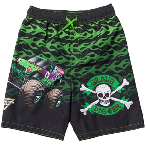 Monster Jam Maximum Destruction Megalodon Grave Digger El Toro Loco Swim Trunks Bathing Suit Toddler - 1 of 4