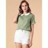 INSPIRE CHIC Women's Doll Collar Ruffled Short Sleeve Polka Dots Blouse - 3 of 4