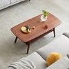 Yukimo 17.32"H Walnut Coffee Table, Solid Oak Wood Center Table with Storage Shelf, Two-Tier Low Table for Living Room - 3 of 4