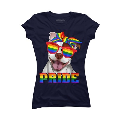 Adult Design By Humans Pit Bull Rainbow Pride Dog By Luckyst T-Shirt