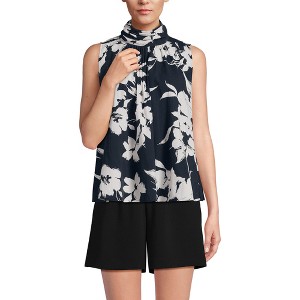 Lands' End Women's Cotton Voile Sleeveless Mock Neck Blouse - 1 of 4