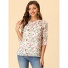 INSPIRE CHIC Women's Round Neck Ruffle 3/4 Sleeve Floral Print Chiffon Blouse - 2 of 4