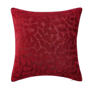 Kate Aurora Red Hook Cut Leaf Embossed Chenille Ultra Plush & Fluffy 18"x 18" Filled Accent Throw Pillow With Removable Zipper Shell/Cover