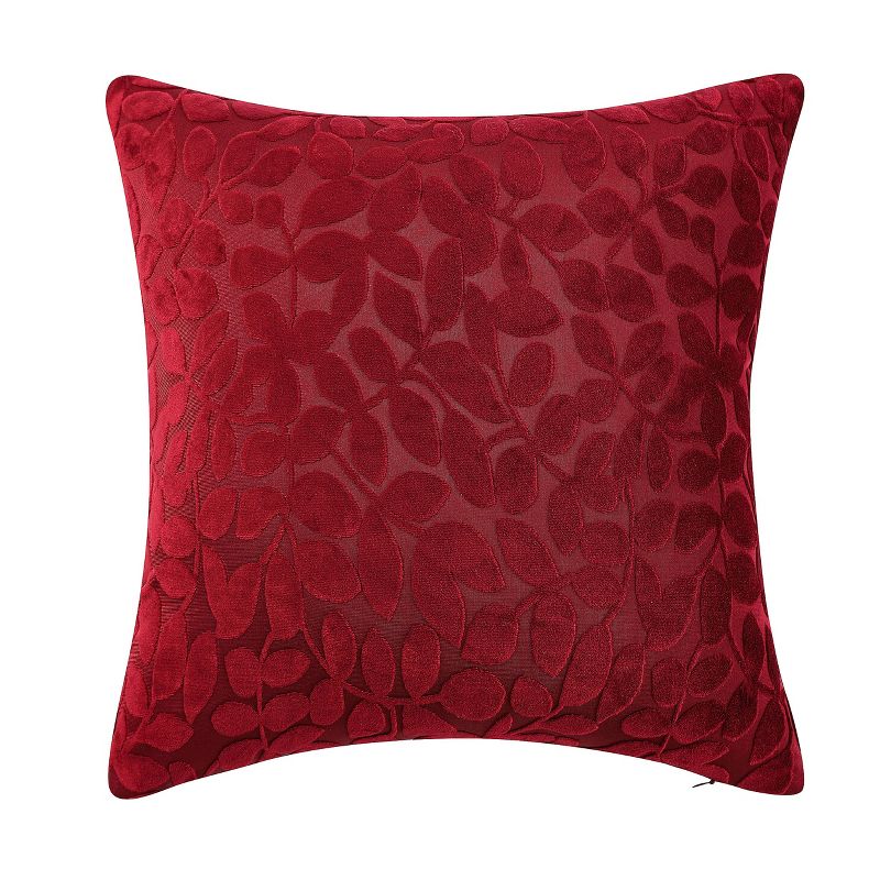 Kate Aurora Red Hook Cut Leaf Embossed Chenille Ultra Plush & Fluffy 18"x 18" Filled Accent Throw Pillow With Removable Zipper Shell/Cover, 1 of 11