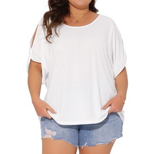 Agnes Orinda Women's Round Neck Cold Shoulder Short Sleeve Summer Casual Blouse - 1 of 4