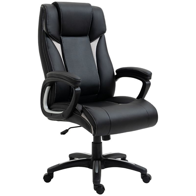 Vinsetto PU Leather Executive Office Chair with Padded Armrests, Adjustable Height Computer Desk Chair with Swivel Wheels, Rocking Feature, Black, 4 of 9