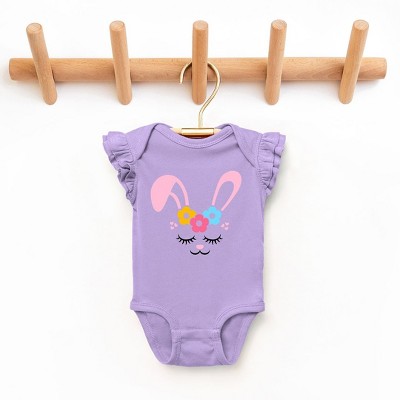 The Juniper Shop Bunny Face With Flowers Baby Flutter Sleeve Bodysuit