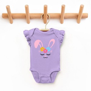 The Juniper Shop Bunny Face With Flowers Baby Flutter Sleeve Bodysuit - 1 of 2