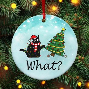 Christmas Funny Black Cat Gifts for Women Men - Ceramic Christmas Ornaments 2025 for Tree - 1 of 4