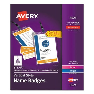 Avery Lanyard-Style Badge Holder w/Laser/Inkjet Inserts, Top Load, 4.25 x 6, WE, 75/PK - 1 of 3