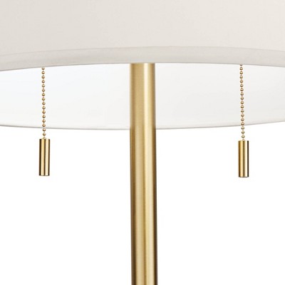 Gold Metal Floor Lamp with White Linen Shade and Marble Base