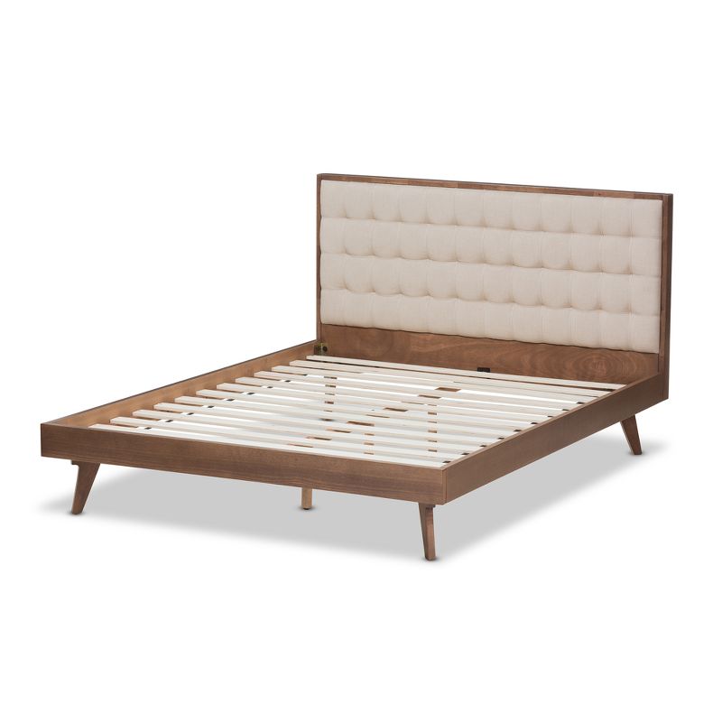Soloman Mid - Century Modern Fabric and Walnut Finished Wood Platform Bed - Baxton Studio, 4 of 11