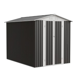 6x9 FT Metal Garden Shed With Hinged Door Grey Outdoor Tool House