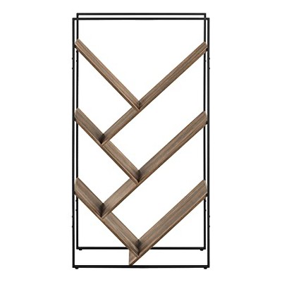 Brown Reclaimed Wood-Look 5-Tier Bookshelf with Black Metal Frame