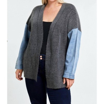 Women's Oversize Sweater Cardigan with Denim Sleeve - DAVI & DANI