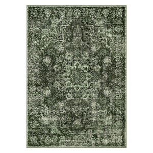 5*7 Machine Washable Area Rugs Boho Vintage Distressed Oriental Medallion Neutral Thin Large Rug Stain Resistant Carpet for Living Bedroom Green - 1 of 4