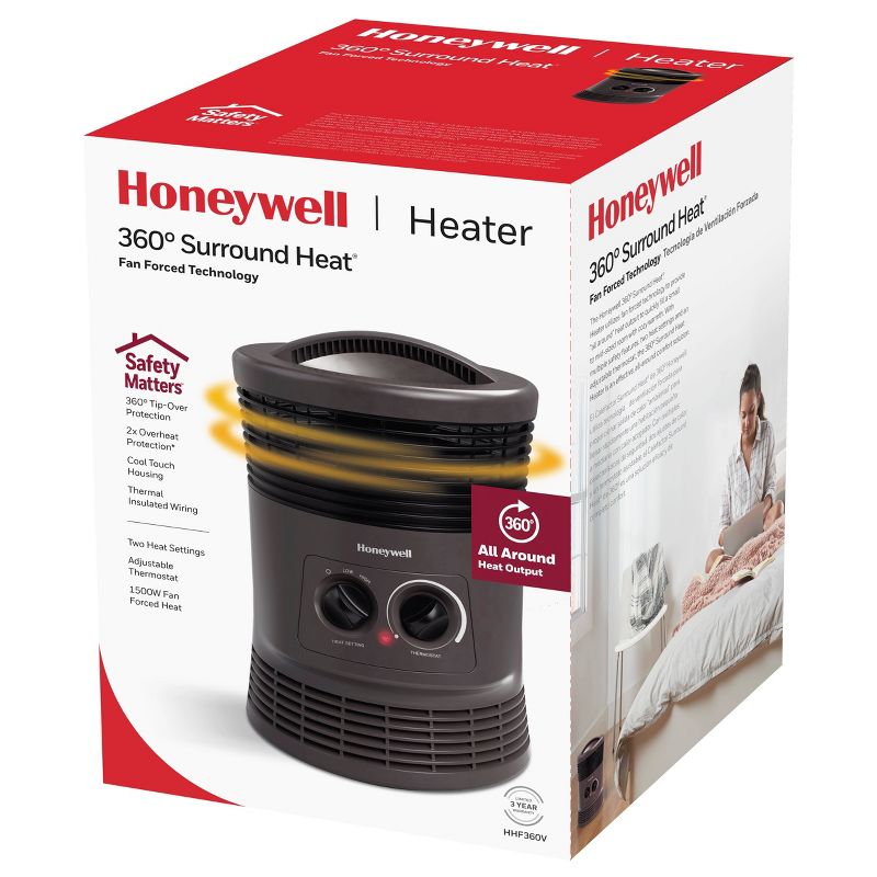 Honeywell HHF360B 1500W 360˚ Surround Indoor Heater Black, 3 of 16