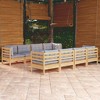 vidaXL Solid Pinewood Patio Lounge Set 9 Piece with Cushions - Brown and Gray - 2 of 4