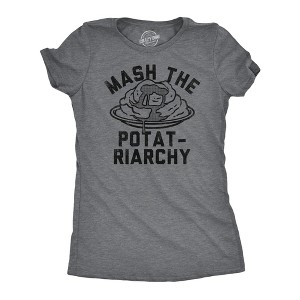 Womens Funny T Shirts Mash The Potatriarchy Sarcastic Thanksgiving Dinner Mashed Potato Tee For Ladies - Crazy Dog Women's T Shirt - 1 of 4