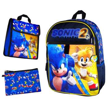 Sonic the Hedgehog 2 Movie Sonic Tails 16" Backpack w/ Lunch Tote 5 Piece Set Multicoloured