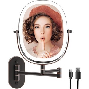 FUNTOUCH Rechargeable Lighted Oval Wall Mounted Makeup Mirror 2-Sided 1X/7X Magnifying 3 Lights Option Dimmable Extended Foldable Arm - 1 of 4