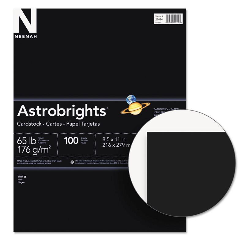 Astrobrights Colored Card Stock 65 lb. 8-1/2 x 11 Eclipse Black 100 Sheets 2202401, 1 of 4