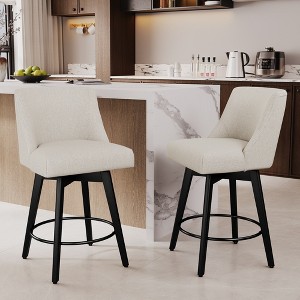 Dyonery 26" Swivel Counter Height Bar Stools with Backrests, Upholstered Seats & Wood Legs for Kitchen Island - 1 of 4