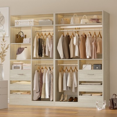 Aheaplus 72'' Set of 2 Freestanding Closet System with 6 Drawers and 4 Hanging Rods, Reversible Wardrobe with Shelves