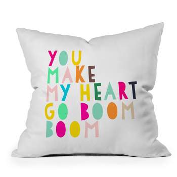 Hello Sayang 'You Make My Heart Go Boom Boom' Square Throw Pillow White/Red/Yellow - Deny Designs