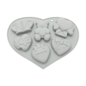 Unique Bargains Candy Mould 6-Cavity Valentine's Day Heart & Bears Candy Mould Hand Wash 8.15"x5.98"x0.91" 1 Pc - 1 of 4