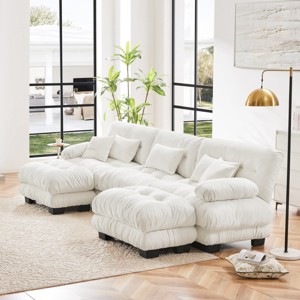Luxury 3-Seater Modular Sectional Sofa with 2 Ottomans Chenille U Shaped Cloud Couch Soft ,Deep Seat Sofa for Living Room, Apartment-Tanpinhause - 1 of 4