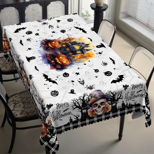 LOVEVOOK Halloween Tablecloth Rectangular, Ghost Pumpkin Washable Table Cloths, Round Table Cover for Party Picnic Dinner Holiday Decor - 1 of 4