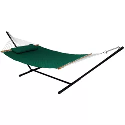 Sunnydaze 2-Person Heavy-Duty Quilted Design Double Hammock with Stand - 350 lb Weight Capacity - Green