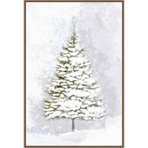 Amanti Art 28"x41" Lone Fir in the Snow by Rosana Laiz Blursbyai Framed Canvas Wall Art - 1 of 4