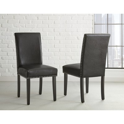 Vinyl Side Chair with Memory Foam Seat, Wood and Chrome Nailhead and Easy-to-Clean Surface (Set of 2)