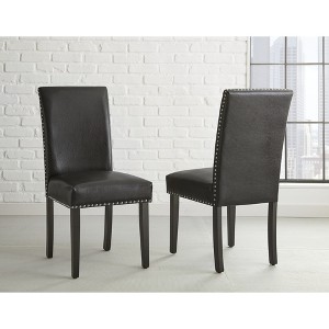 Vinyl Side Chair with Memory Foam Seat, Wood and Chrome Nailhead and Easy-to-Clean Surface (Set of 2) - 1 of 4
