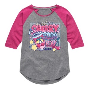 Girls' - Instant Message - Sweet Cherry Soda Pop Shirt Tail Raglan Graphic T-shirt - 1 of 4