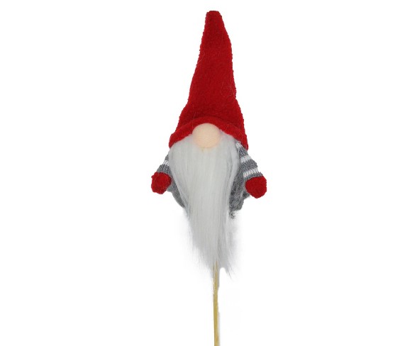 Northlight 11.5” Santa Gnome with Hat and Striped Arms on a Stick Christmas Ornament - Gray/Red