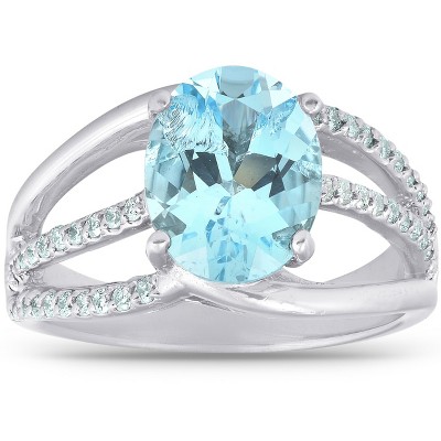 Pompeii3 3 3/4 Ct TW Large Oval Blue Topaz & Diamond Ring 10k White Gold