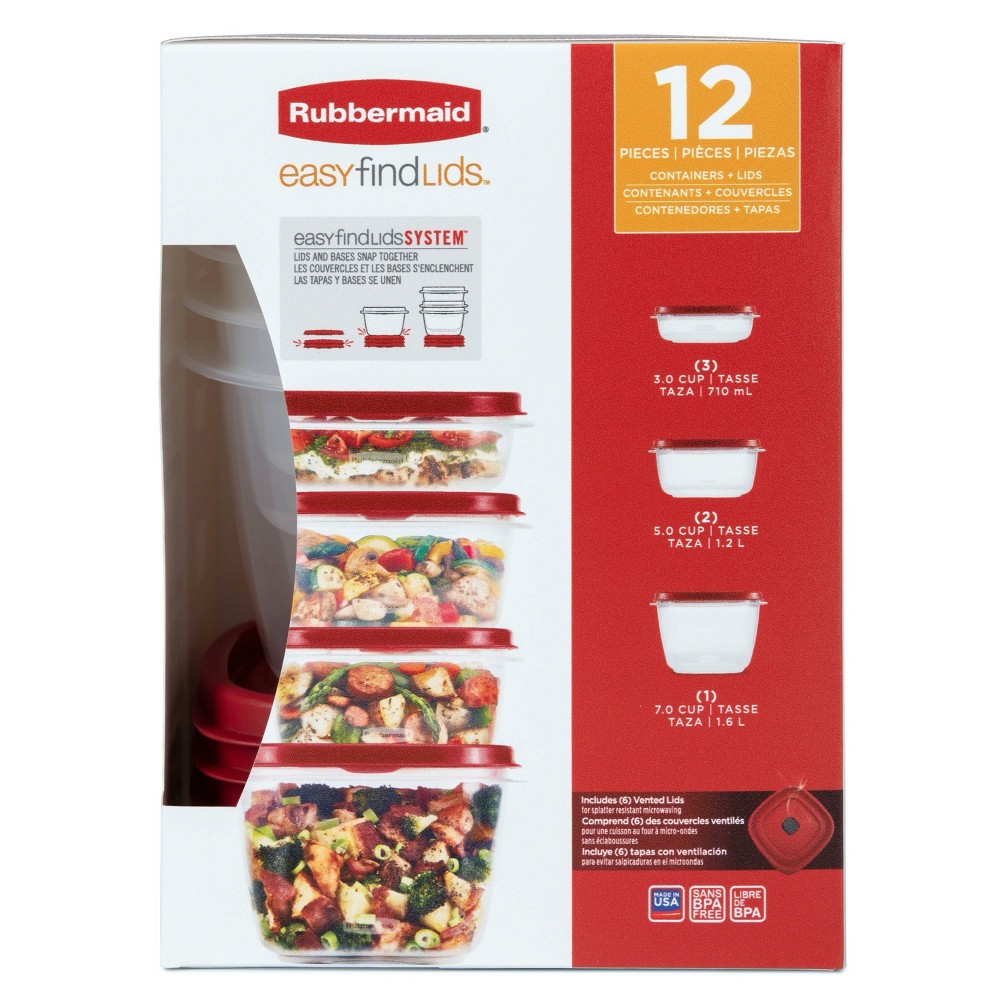 Rubbermaid Set of 12 Easy Find Vented Lids Food Storage Containers