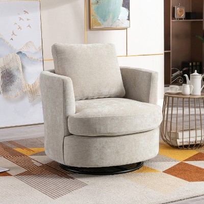 Hrinhom Modern Chenille Swivel Barrel Chair with Metal Base