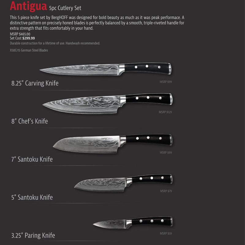 BergHOFF Antigua 7Pc Stainless Steel Cutlery Set, Wood Case, Sharpener, 5 of 9