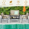 Costway 4 PCS Patio Furniture Set Sofa Coffee Table Steel Frame Garden Brown - 4 of 4