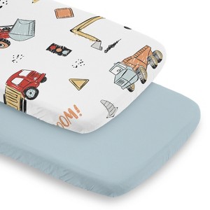 Sweet Jojo Designs Boy Baby Bassinet Fitted Sheets Set Construction Truck Red Blue and Orange 2pc - 1 of 4