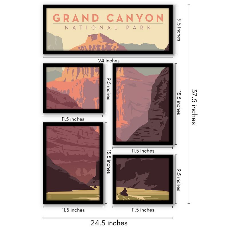 Americanflat Grand Canyon National Park Kayak 5 Piece Grid Wall Art Room Decor Set - landscape Modern Home Decor Wall Prints, 3 of 6