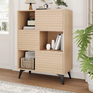 Set of 2 Three-Layer Wood Storage Cabinet, Durable Particle Board Organizer with Multi-Layer Shelves, Compact Design Ideal Furniture Storage Solution - 1 of 4